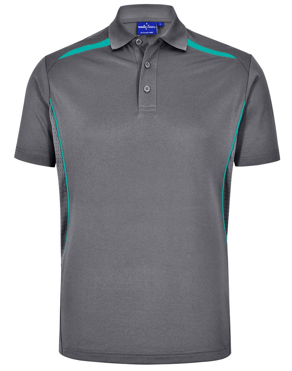 Winning Spirit Men's Sustainable Poly-Cotton Contrast Polo PS93 Casual Wear Winning Spirit Ash/Teal XS 